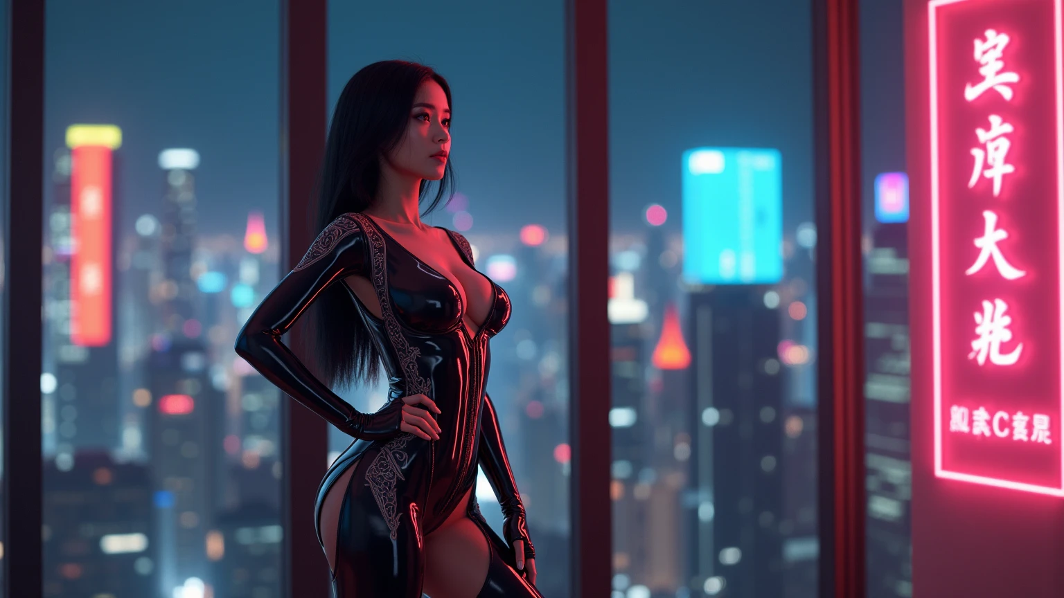 Dark skin, dark tone, curly hair ,thick , naked thin sexy sleek armor lingerie,big booty , big boobs,anime girl looking out a window at the city at night, in Detroit cyberpunk night rooftop, set in Detroit rooftop, overlooking a modern city, Detroit cyberpunk, on future Detroit Michigan night rooftop, on rooftop Detroit night, anime cyberpunk art, cyberpunk anime art, cutesexyrobutts, giantess art, modern cyberpunk anime, Detroit anime scene, Naruto bleach ghost in the shell samurai champoo art style