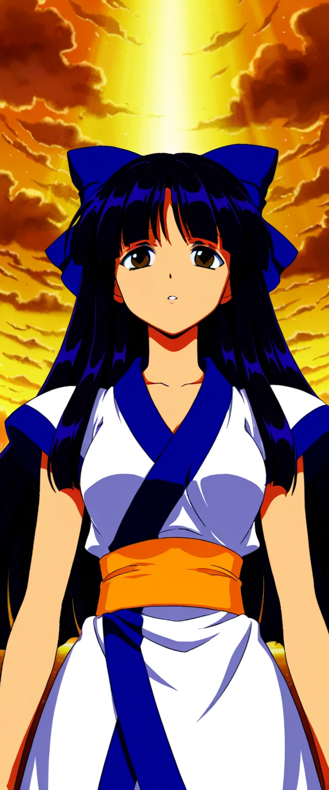 masterpiece, very aesthetic, anime coloring, anime screenshot, official art, illustration, 
1girl, solo, solo focus, 
((murasaki nakoruru)), hair ribbon, medium breasts, 
sfw, shiny hair, 
, 
parted lips, 
, 
,