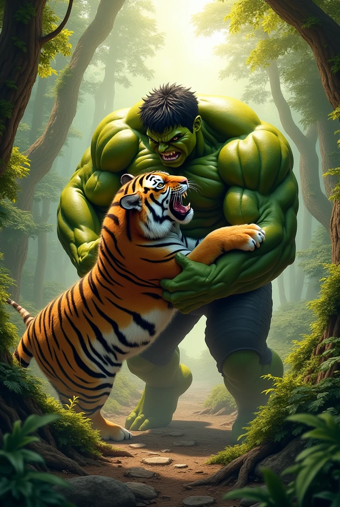Hulk vs gaint tiger fight pose in jungle