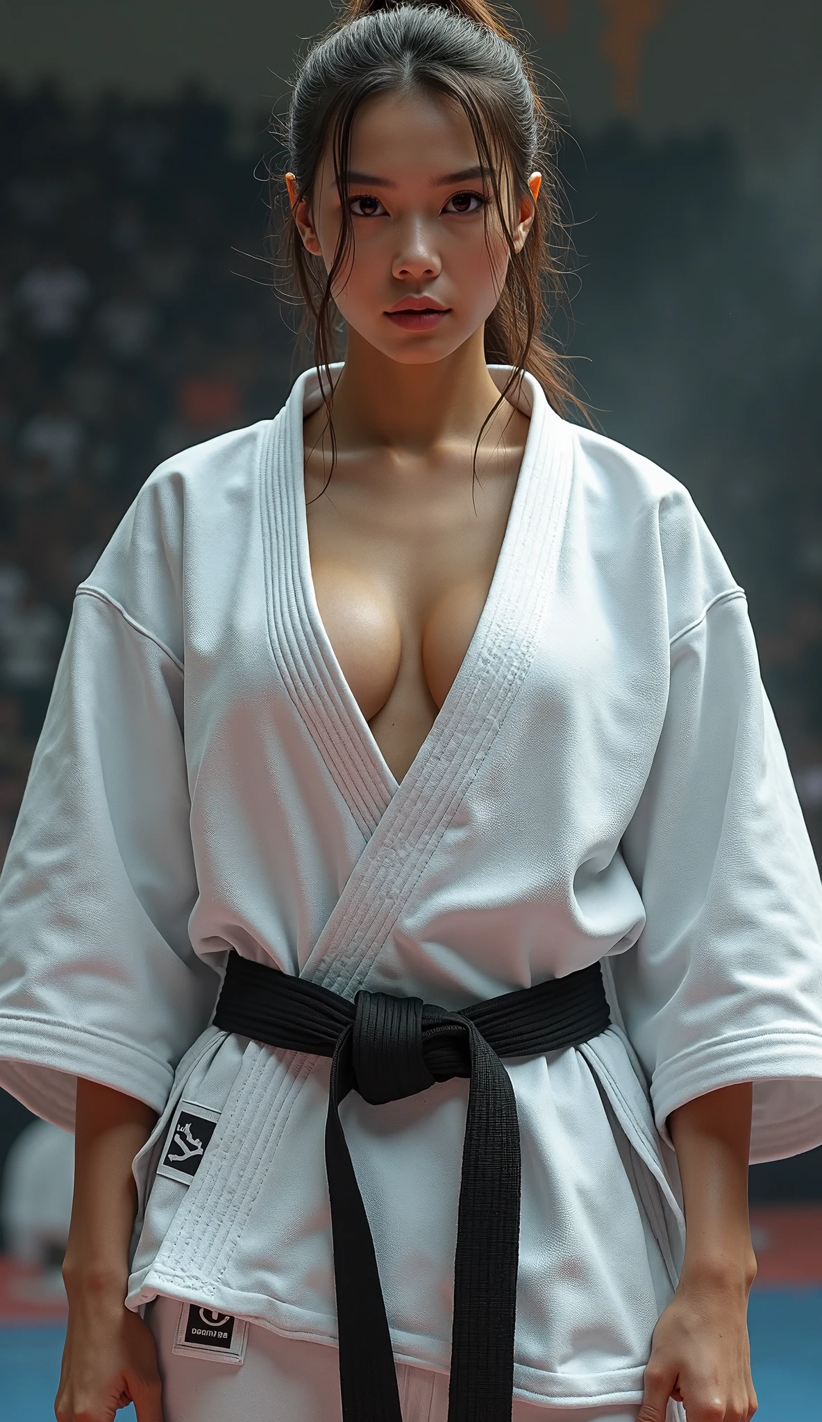 Realistic busty woman,Karateka，hokuto shinken,ultimate form,