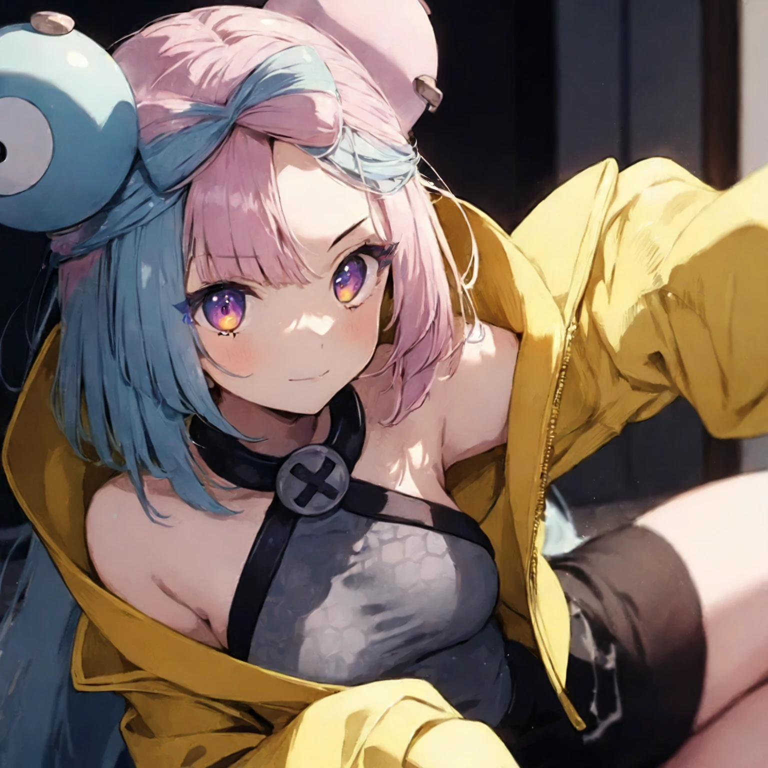  Anime girl with blue hair and pink ears sitting on a window sill,  best anime 4k Conachan wallpaper ,  anime style  4 k, guweiz style art,  I began to feel  ,  anime style . 8k,   Anime Moe Art Style ,  seductive anime girl,  Trending on Art Station that Penetrates 