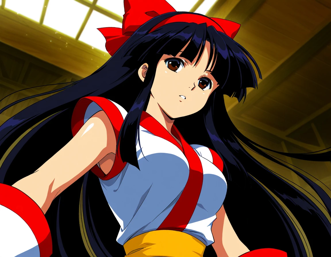 score_9, score_8_up, score_7_up,12k,masterpiece, very aesthetic, anime coloring, official art, illustration, 
1girl, solo, solo focus, 
((Nakoruru)), hair ribbon, medium breasts, 
sfw, shiny hair, 
, 
parted lips, 
, 
,