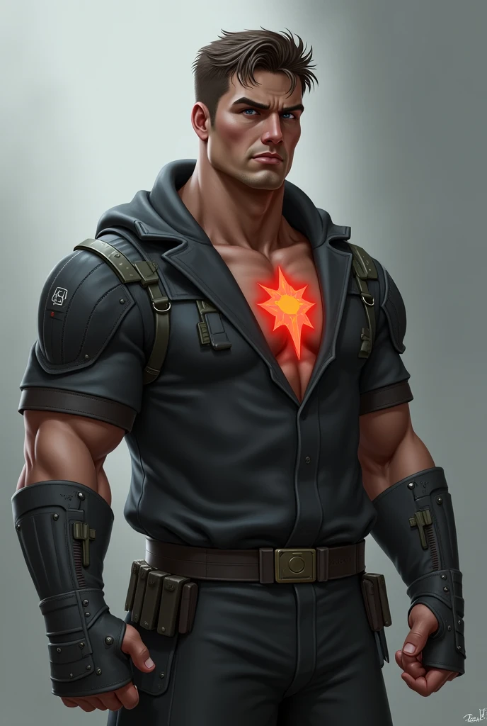 Lionel Messi with a resolute expression, red eyes with particle light effects, and light effects next to his eyes, short hair