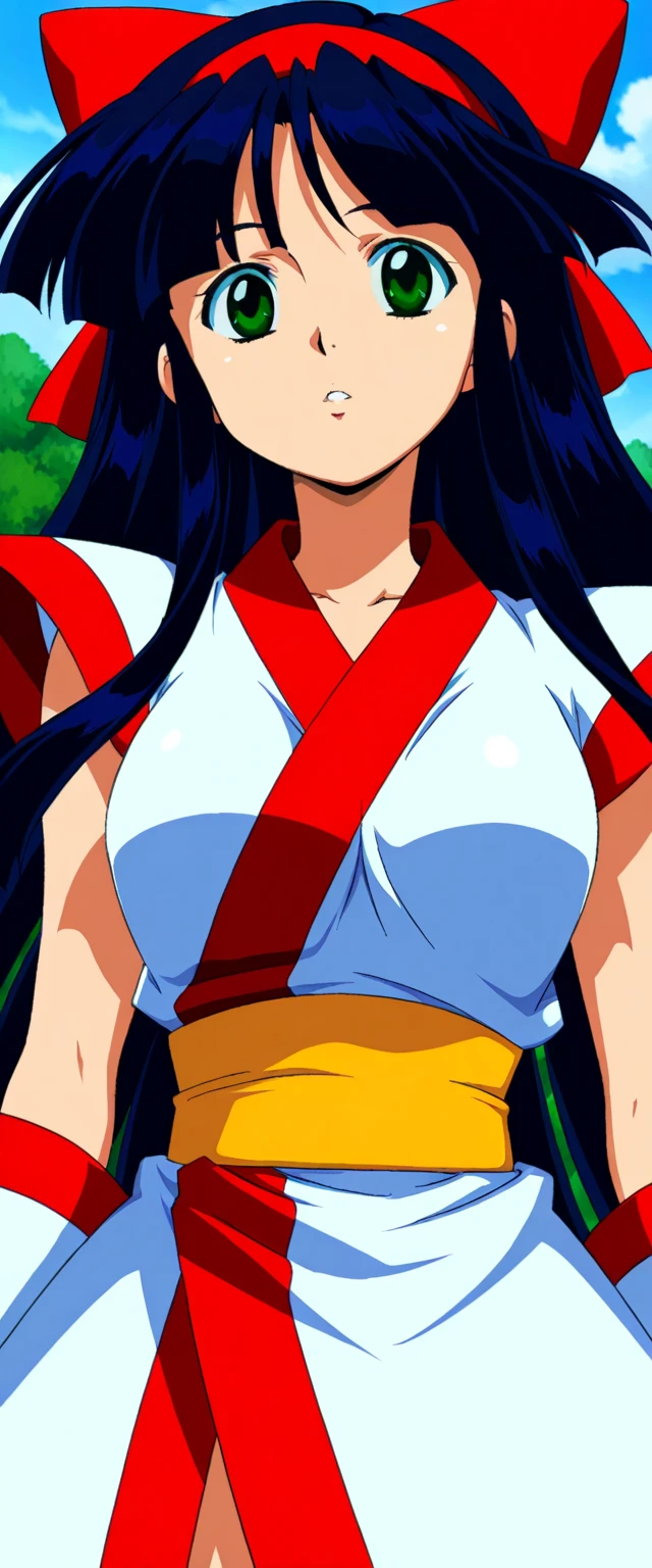 score_9, score_8_up, score_7_up,12kmasterpiece, very aesthetic, (anime coloring, anime screenshot), official art, illustration, 
1girl, solo, solo focus, 
((nakoruru)), hair ribbon, medium breasts, 
sfw, shiny hair, 
, 
parted lips, 
, 
,