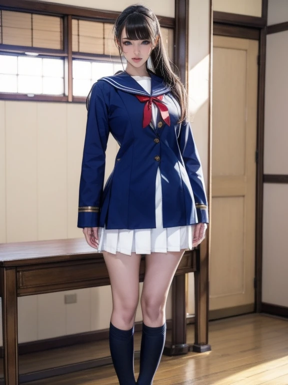 (high quality)、(High resolution)、(Big Breasts:1.3)、(A neat dress with buttons and a collar:1.5)