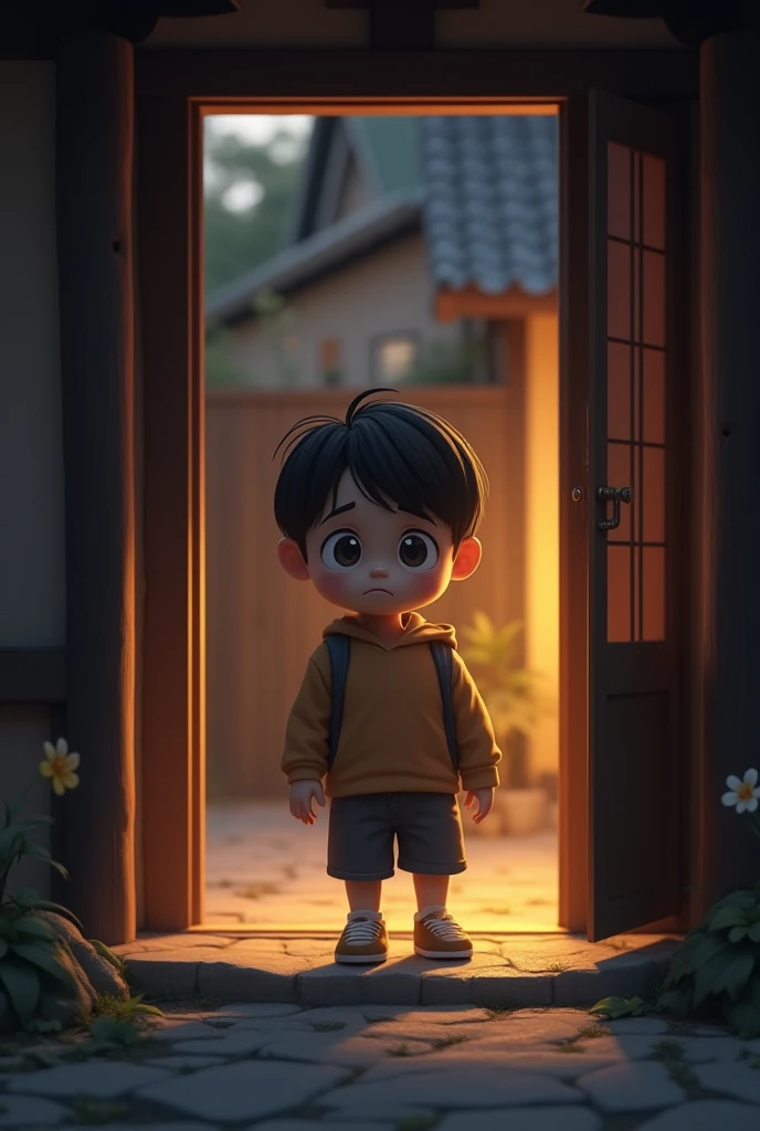 There was a little boy peeking outside the classroom watching others read --auto --s2
