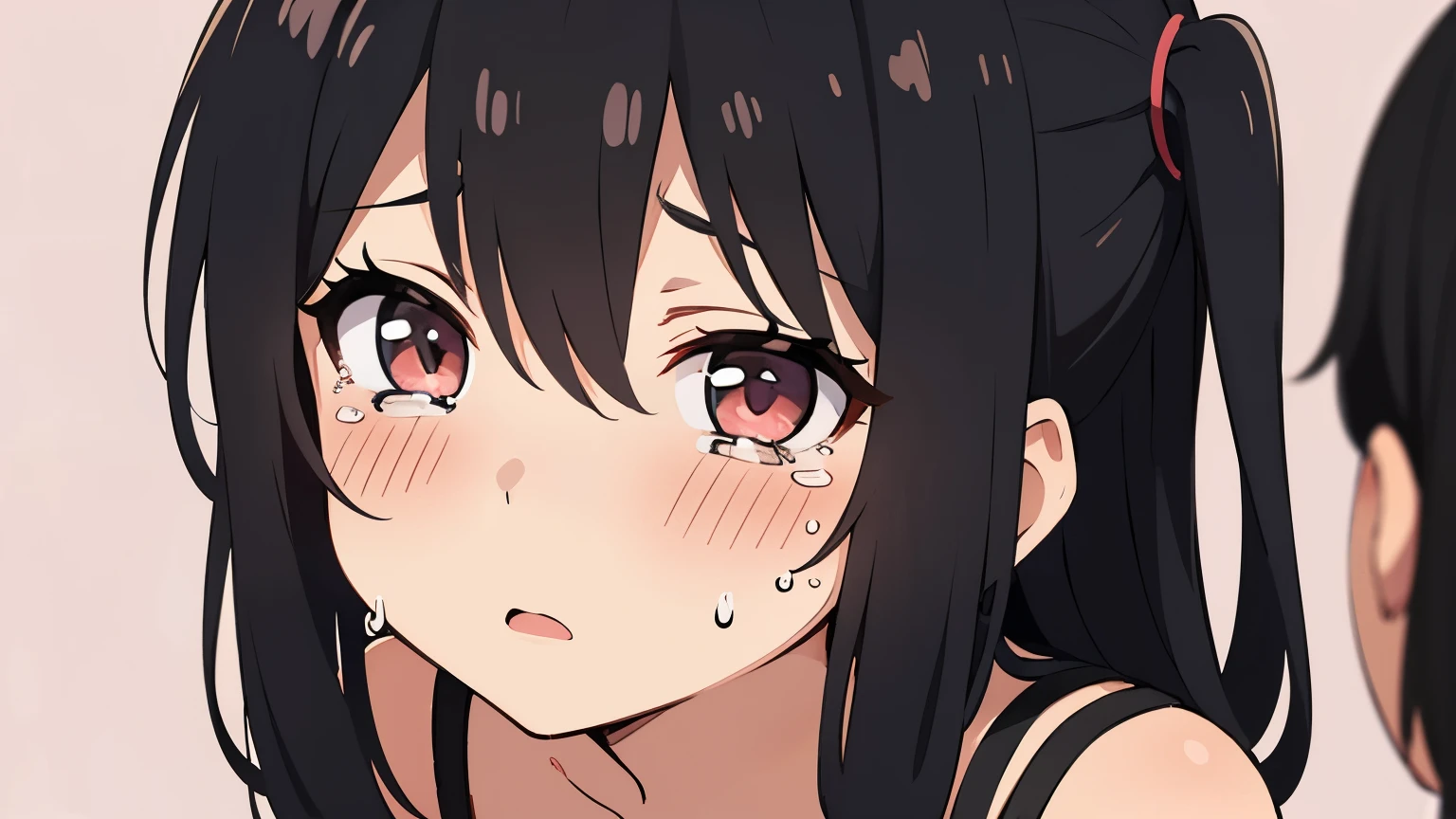 hight resolution、masterpiece、Yor Briar、A dark-haired、A slender、A detailed face、Shoulder、skinny、Bring your face closer、red blush、droolng、shed tears、A meditative、Are sleeping、Work up a sweat、sodden、Water comes out of the mouth、Looking Up