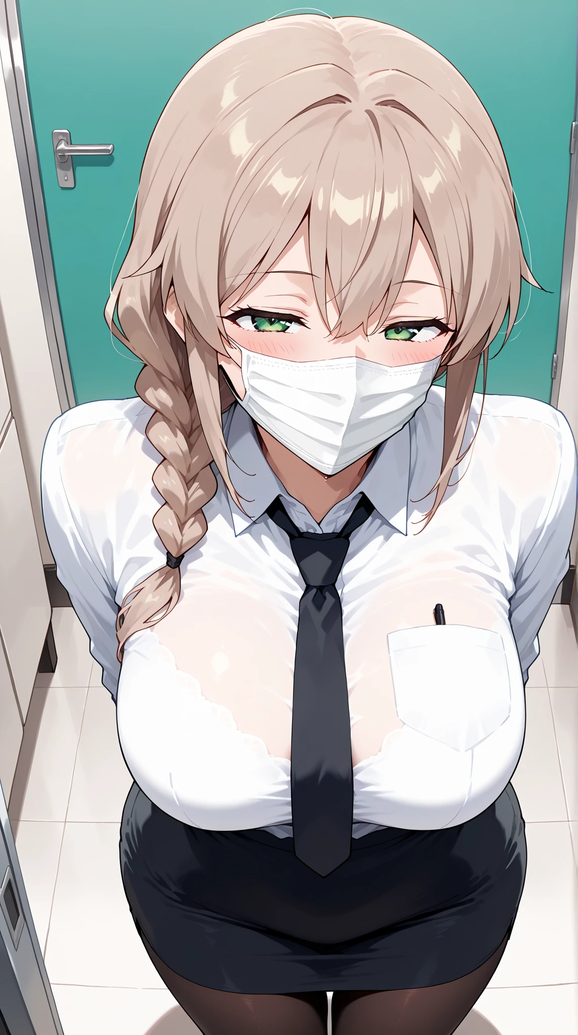 lovelive!,anime nose,wear mask, smalll breast,perfect anatomy,michishio,angry, medical room,hospital,topless,skirt, naked breast,sit on chair, hands behind body, from front,(((masterpiece))), (((Portraiture))), Kujou Sara, Diffuse Light, Dynamic Shadows, Sharp focus, Genuineistic, detailed, High resolution, Absurd, White Background, very good, photoGenuineistic, Genuine, mascara, blush, Sleeveless, like々New Look, vein,naked breast,{{{small breast}}},{{{small nipples}}}