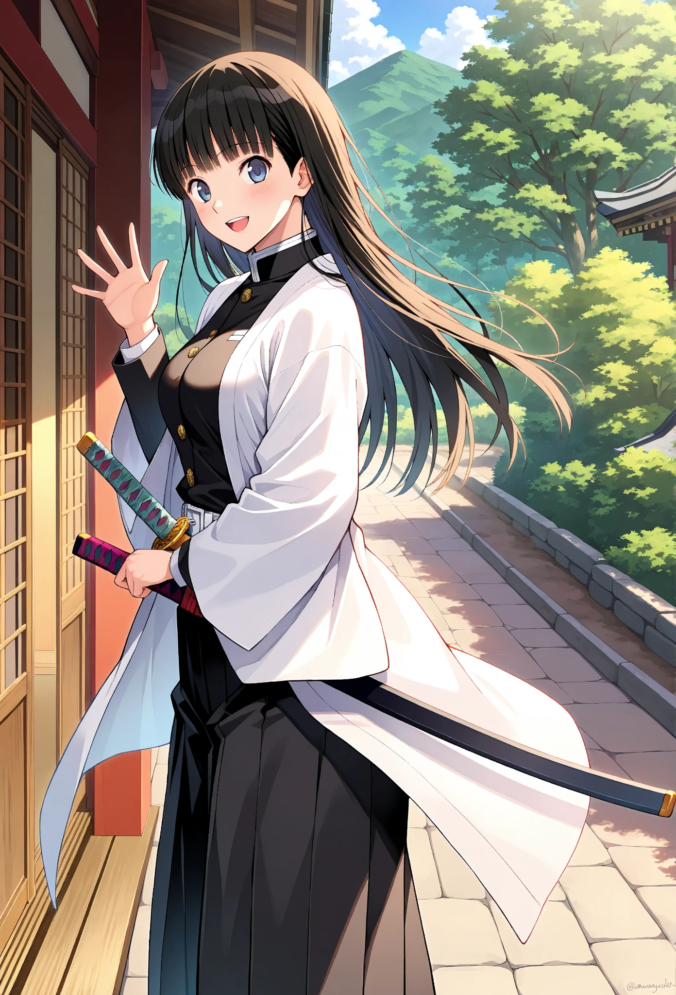 from side,cowboy shot, Woman in sailor suit enjoying card duels　,Woman 　holding one card,Grab the card with your fingers. hands holding card,miniskirt ,Beautiful thighs, hand, {{masterpiece}}, {{{Highest quality}}},{{Very detailed}},,Straight hair,Long hair , blunt bangs,,One card,,(((white background))),future-style card