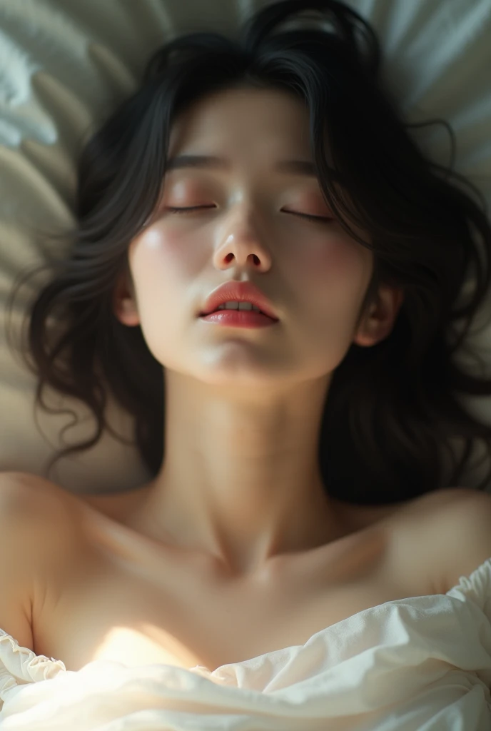 (Highest quality:1.2),blurred background,bedroom,,(perfect beautiful face:1.2),(Perfect and beautiful gestures:1.2),(alone, Naked Japanese girl lying on the bed,เธอnakedและไม่มีสิทธิมนุษยชน),(confused:1.3,shy), ความshy:1.1,((Flat chest:1.3)), black hair,(Sweating, Sunburn),((A frightened expression,Pupil stenosis:1.3,tear)),arms down,No weapons allowed,(Cum on my hair,:1.3),she is laying นอนอยู่บนเตียง on her back, naked, Her legs spread, She closed her eyes and opened her mouth., She is wailing