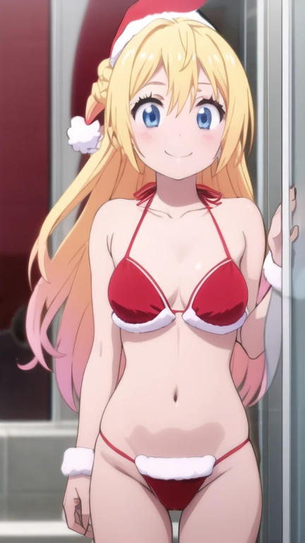 Blonde、Swimwear、Highest quality、high resolution、8K,Highest quality、Star-shaped pupil、The best smile、long hair、Pink Eyes、ponytail、Cowboy Shot、One person