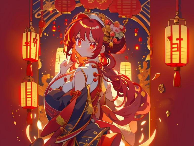 faucet，Lovely faucet，Zodiac dragons，flatillustration，beastly，Illustration poster，The national tide is festive，faucet，cute big breasts，Favorite persimmon-orange couplet in the background，Chinese New Year，lanterns，firecrackers，Simple，planar，No characters，Scenes，jubilation，Holiday elements，UE5