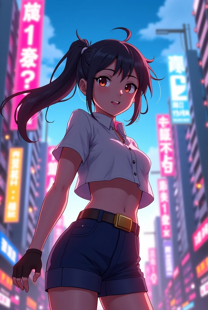 woman,14 years old,,city,night,(((white and blue tight miniskirt bodysuit))),,open mouth smile(())(See-through),(()),((But Saten)),blush、surprised face,((())),((look back))(wet with sweat)