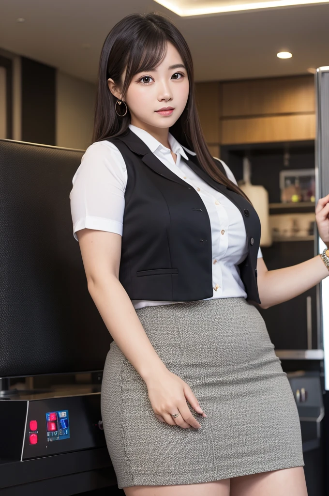 ((8K)), highest quality, 超High resolution, (Surreal)、(High resolution),Overweight, Extremely fat, ((Chubby)), ((Business shirts)), ((pencil skirt)), spread legs, Japanese