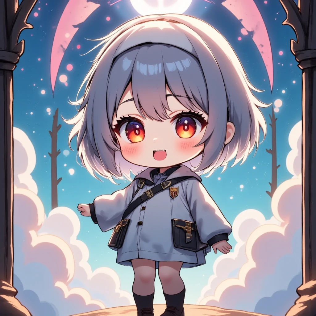 Anyway, a cute chibi nun character, , big head, working hard, lively expression, nun uniform, walking back and forth in front of stained glass, cute and funny illustration,  ultra detailed, absolutely resolution, masterpiece