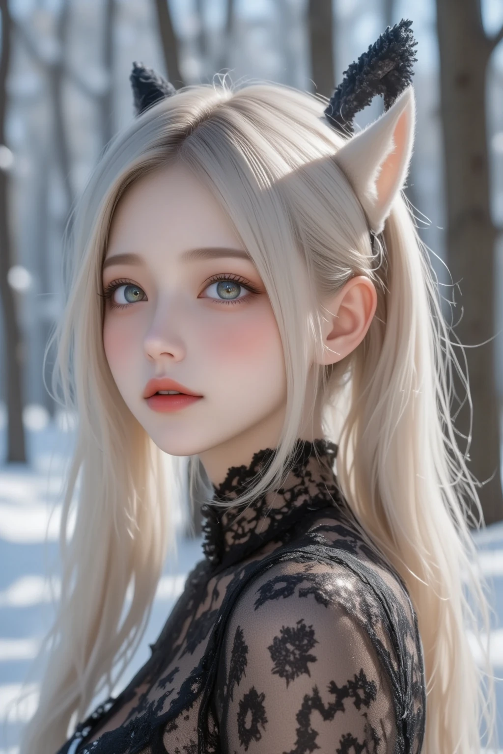 1 girl, medium breasts, starry eyes, (8k, CRU photo, high sensitivity, best qualityer, work of art, Ultra high resolution, 真实感: 1.25), blush, (Very Detailed CG Unity 8k Wallpaper, best qualityer, high resolution: 1.2), (ultra_detailded, ultra HD: 1.2), perfect lighting, unique, (1 girl: 1.4), (bela menina: 1.2), engine unreal, sidelight, White hair, fox ears, purples eyes, face perfect, rosto detailded, perfectbody, gorgeous eyes, beautiful  face, (shining skin: 1.4), idol, (whole body), green shirt, transparentes,