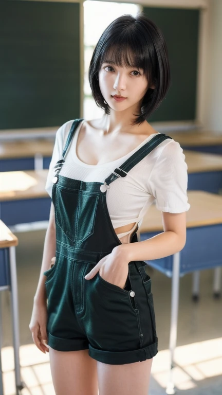 (((nsfw)))、close range、Beautiful woman、cute、((Female Nursery Teacher))、smile、Extra Very Short Hair、((Delicate photo))，(Detailed RAW photos of girls), (Tabletop:1.0), (Highest quality:1.6), (Ultra-high resolution:1.5), (Realistic:1.75), 8K resolution, Absurd, Ultra-detailed,Cinema Lighting,、nursery school、((Wearing an apron))、(Hairstyle with bangs)、Long sleeve T-shirt、((Colorful kids room:1.1))、((Lots of toys:1.))、((cute壁紙の部屋))、((Simple panties are visible:1.2))
