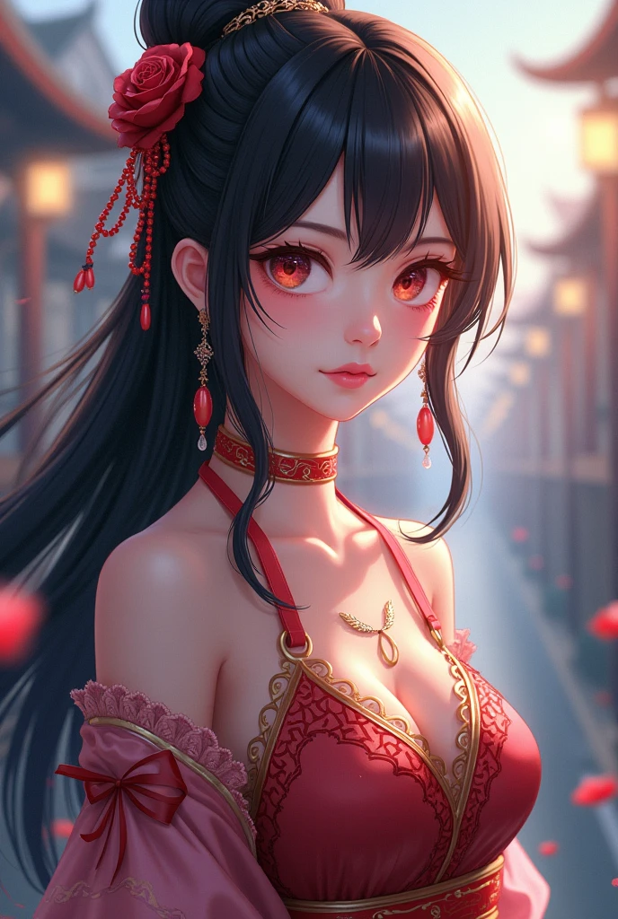 1girl,, hair ornament ,very long hair,,extremely detailed CG unity 8k wallpaper,, highres, More Details, high rating:1.2),(Beautiful face,beautiful eyes:1.2), ,(gigantic breasts,very long legs, pale skin:1.3), skinny body,shiny skin,Slim waist,(hanfu-song, hanfu, song theme, bandeau, tube top