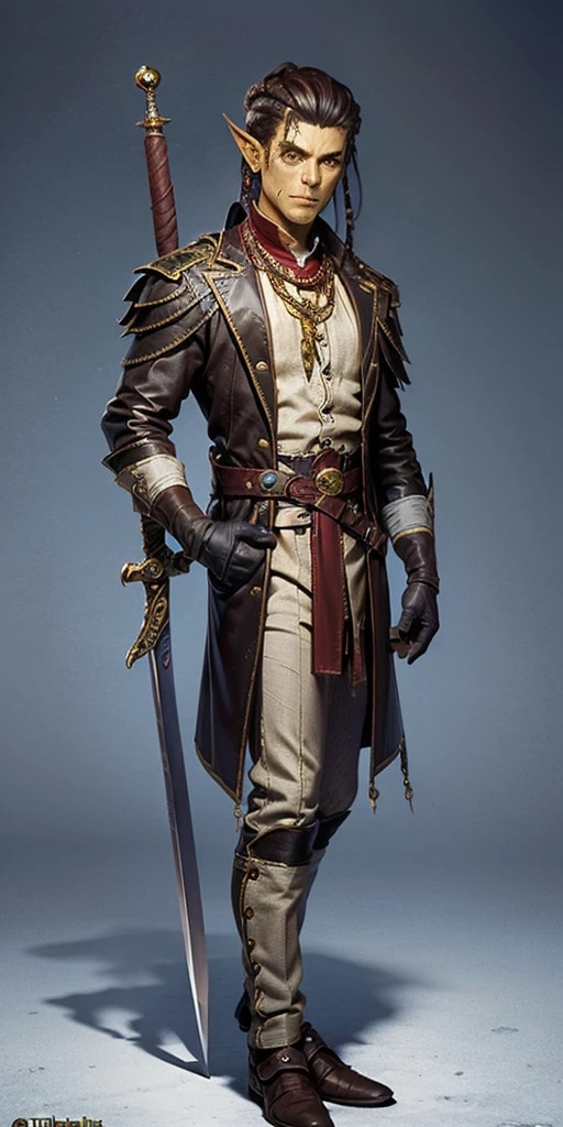 (Male Captain (PIRATE:1.3),godlike, sexy, charming, ruggedly handsome man, swarthy, swashbuckling, broad-chested, strong, thick arms, thick legs, ((strong black beard:1.4)), goatee, pirate hat with feathers, long hair, pony tail, wearing pirate captain's jacket, lace, lace trim, (high heeled thigh boots:1.4)), elaborate (gorget, earrings, bracelet, rings, piercings), (rich:1.4), prestige, luxury, jewelry, diamond, gold, pearl, gem, sapphire, ruby, emerald, highly intricate detail, delicate pattern, (in dark rustic fantasy tavern:1.6), fantastic, dreamlike, unreal, in the style of (ultra realistic 8k 32K HDR Photo, flawless, clean, masterpiece, professional artwork, famous artwork, cinematic lighting, cinematic bloom, soft lighting, indirect lighting, cloudy day lighting), ((piratecore,princecore,captaincore:1.4))<lora:adventurers_v1:0.3>