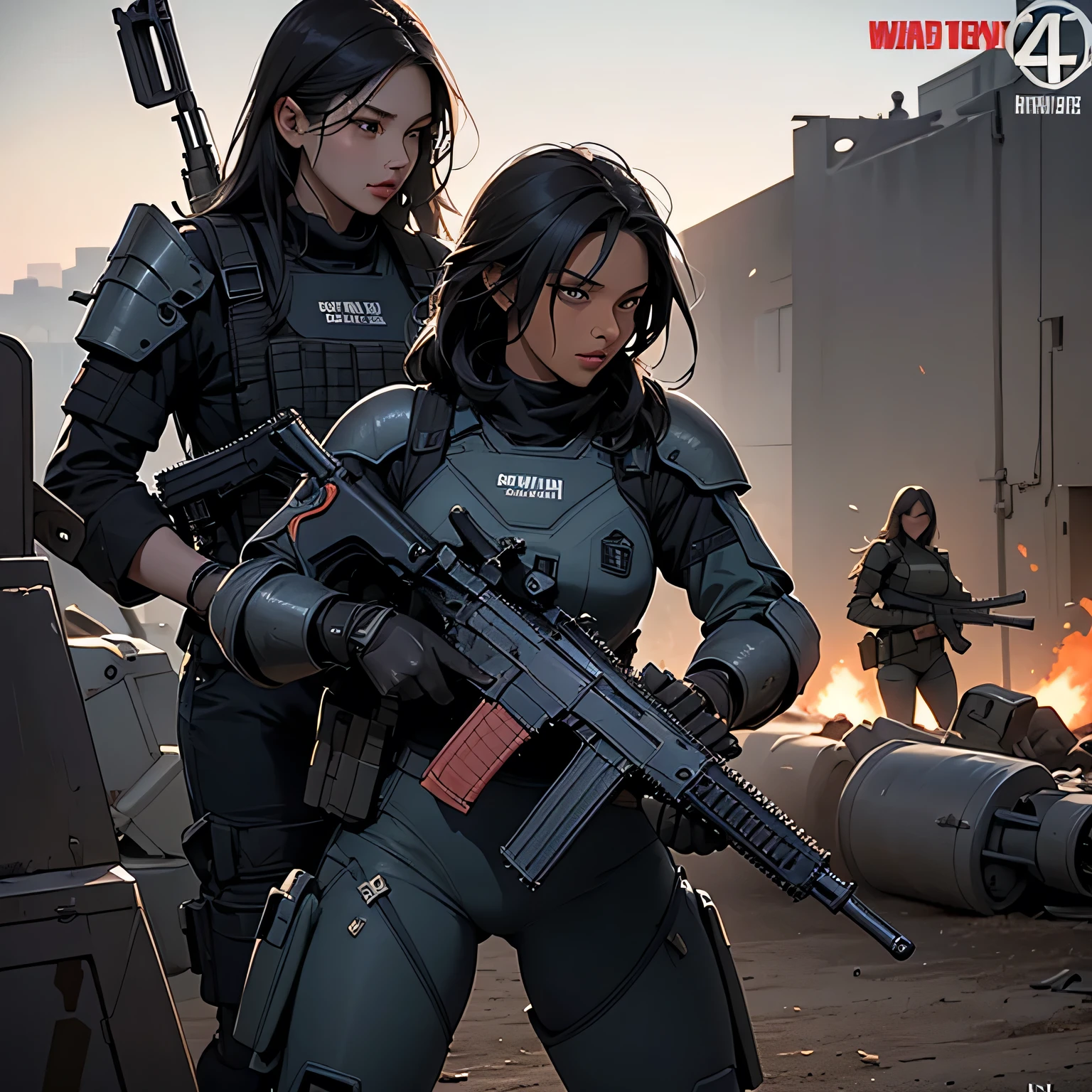 There were three women dressed in black holding guns and posing, cyberpunk women, Cyberpunk 2 0 y. o model girl, high definition cgsociety, cyberpunk angry gorgeous goddess, cyberpunk imperial military, mechanized soldier girl, ( ( Cyberpunk ) ), ( Cyberpunk ), [ trending on CGSociety ]!!, Deviantart ArtStation CGSCOSIETY, m4 sopmod ii girls frontline