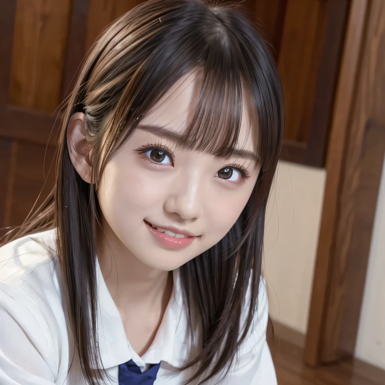 nsfw, 8KRAWphotograph, (( sailor school uniform)) top quality, masterpiece, cute face、、 smile、 cute face、 super A high resolution, membraneグレイン, membrane, one girl , Watching Viewers , natural skin texture, realistic eye and face details, Perfect teeth alignment 、Perfect eyes and a perfect mouth、 Bans, 別れたLips, Lips,((( has her nipples exposed through gaps in her uniform))),(((flat chest))),(((10age)))