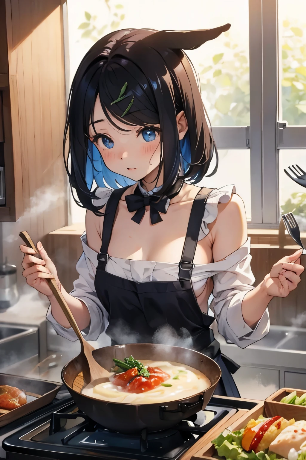 Cook、In the middle of the meal、cooking、backwards,nsfw,small breast,