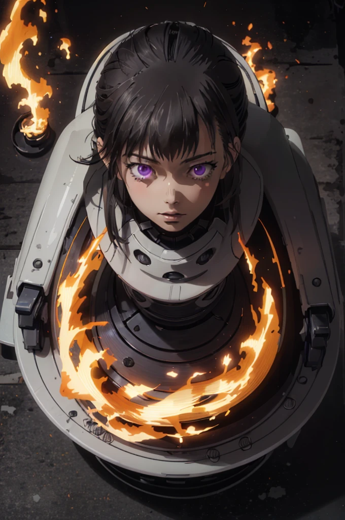  top quality,Masterpiece, high definition, original , Extremely Detailed Wallpaper ,perfection lighting, extremely detailed CG,perfection_photograph.txt,
Orange Mecha, Fire Force, Maki、Purple eyes、 black hair、witch