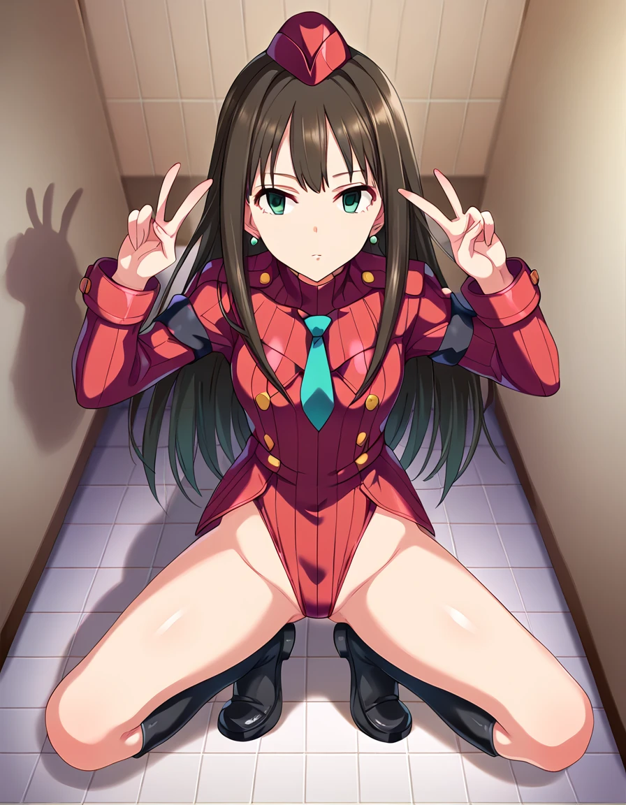  score_9,  score_8_Excellent,  score_7_Excellent, bedroom，  darkness， multiple ， double peace sign in front of men's restroom， Lesbian Sex ，
(   high leg  ，)Shibuya Rin  ,   green eyes，  long hair，military hat，   earrings，(   small breasts，)    thighs， sensitive ， turn her hands behind her head ，(((  expressionless，)))Show your crotch， Show your crotch ，shadow， queen ，   crotch up ，((  opens her crotch wide ，))((( squat，)))