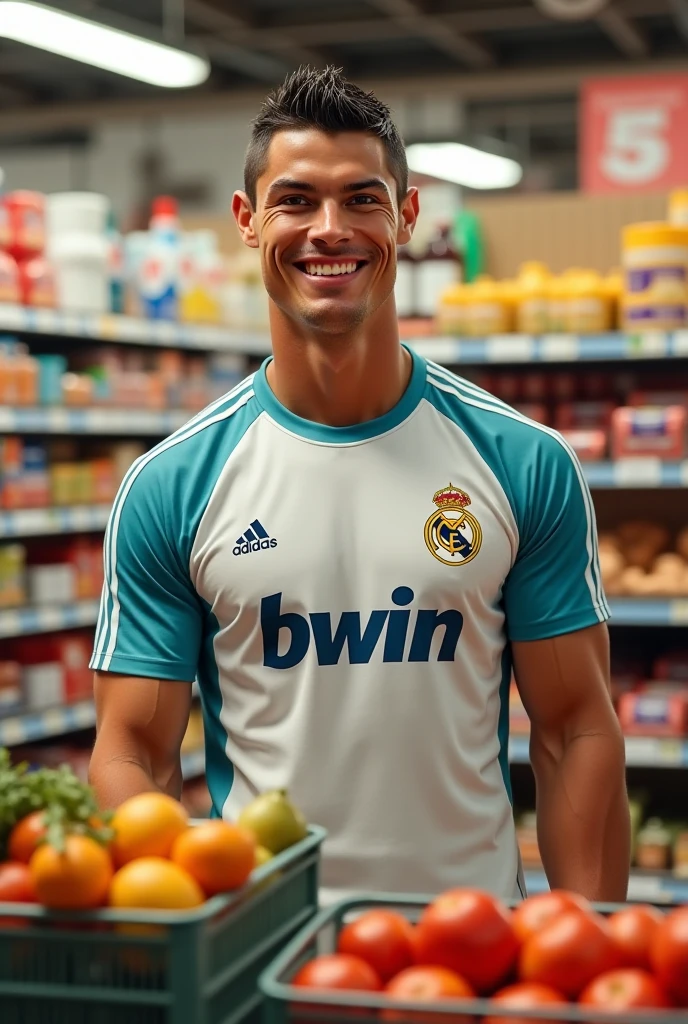 ((Best quality)), ((masterpiece)), ((detailed)), ((perfec face)), ((cristiano ronaldo)), 1person, Shopping at convenience stores, realistic, real life