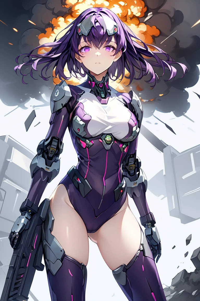 1 girl,NSFW,Nico Yazawa, (lovelive), clavicle, absurd, brainwashing, empty eyes,((purple glowing eyes 1.5))( huge breasts ), No expression, emotions are removed,((黒のMECHA ARMOR FULL SUIT, (CLEAVAGE), )),muscular abs, look away , cowboy shot, ((stand up, salute)),(highest quality、4k、8K、High resolution、must have:1.2)、Super detailed、(reality、that's reality的な、reality的な:1.37)、ticker、hyper hd、studio lighting、ultra definition paint、sharp focus、Physically based rendering、extreme details、Professional specifications、vibrancy and color、blurry、sports portrait、landscape、horror style、anime big breasts、SF、photograph、concept artist、five fingers, perfect body, {{{masterpiece}}}, {{{highest quality}}}, {{Super detailed}}, {shape}, {{very delicate and beautiful}},Improved cost performance、all roles、Canon 5D MK4でphotograph、photograph,