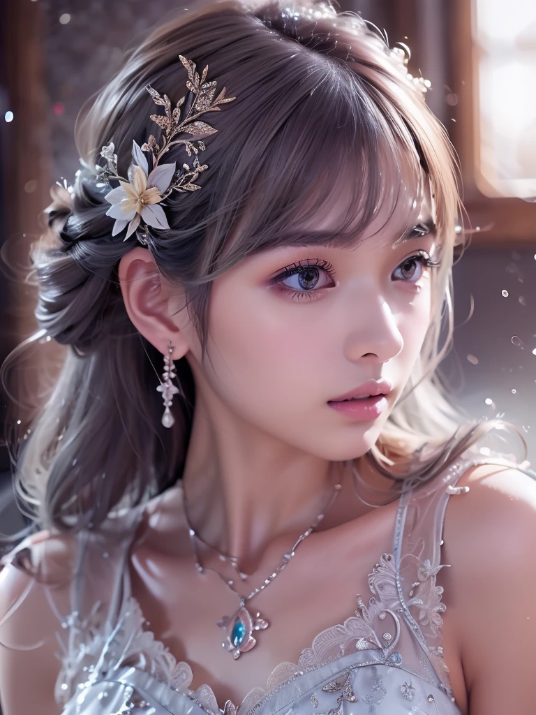  Purple Lace Song     &   good, (((   Very Elegant and Beautiful ,  perfect detail,    very detailed))), whole body,    The most detailed girl   ,   Depth of the Boundary , 美しく詳細なwhole body, Thin legs,    1 girl, 30 years old,    very short hair  ,   spike hair ,    Put the ,    beautifully detailed hair   ,  完璧なface,   expressionless, Beautifully detailed deep eyes,      gold ornament on the chest of your right hand in your mouth with gray and silver hair、Gold Wall  ,   Delicate arms and hands  ,   blue-white skin,   Earrings for single women ,    beautiful nice necklace   ,   colorful background, HD Backgrounds,    blurry background ,     very delicate and beautiful   ,   Masterpiece , (((    Top Quality ,     very beautiful 8K CG Wallpaper  ))), (((  Trendy hairstyle))), ( face,   stylish interior  ,   window  ),