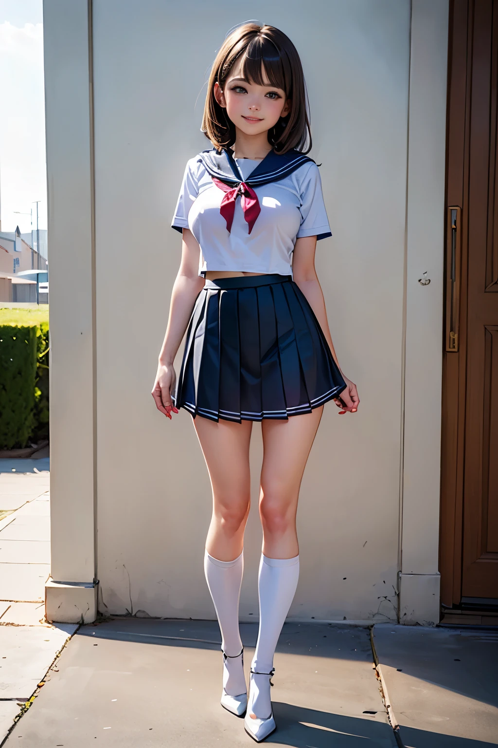katoumegumi, megumi katou, Very short hair,非常に短いBobcut、 (Brown eyes:1.7), (((Large Breasts:1.5、Beautiful breasts、Pointed Chest))),Ultra mini skirt, Very thin legs、Very small waist、(((Japanese school girl uniform:1.3)))、(((Perfect ???????, Anatomically correct, Very detailedな肌))), 1 girl, Japanese, high School girl, Shiny skin, Observe your audience, (Low Angle:1.2), Beautiful Hair, Beautiful Face, Beautiful fine details, (((short hair:1.5, Bobcut:1.5))), Baby Face, Beautiful clavicle, Beautiful body, Beautiful breasts, とてもLarge Breasts:1.5, Beautiful thighs, Captivating thighs, Beautiful feet,Thin legs、Small waist、((Short sleeve, Cute Japanese High School Uniforms, Ultra mini skirt、Navy blue knee socks、garter belt、, Brown Loafers、Red collar)), ((surprised, Open your mouth、smile)), spread your legs to the sides,, ((Pulling on panties)),
(Beautiful views), summer, School, toilet、8k, highest quality, Masterpiece:1.2, Very detailed), (Realistic), Beautiful illustrations, Natural light,