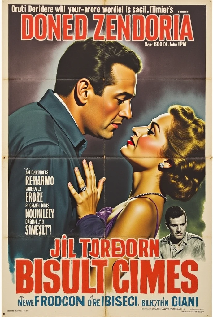 4k The image is a movie poster that features a couple of actors, Chester Morris e Rita Hayworth, em um filme chamado "Corsair". The couple is in a passionate kiss, com o homem segurando a mulher. o cartaz tem cores muito vibrantese possui uma imagem de barco no fundo, indicating the theme of the film.