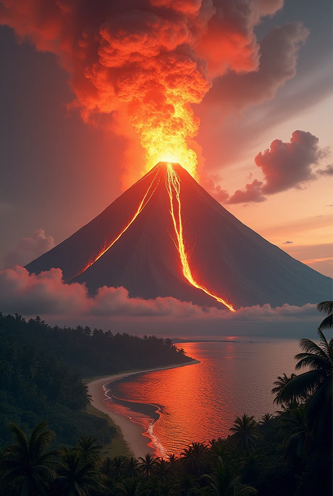 Create an erupting volcano with sparks all over the artwork