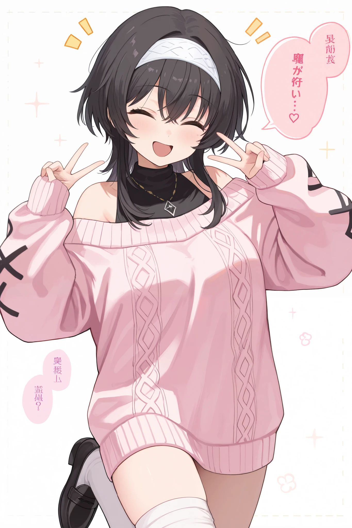 pose:
 The girl is standing with a relaxed posture and tilted slightly to her right side.  Her left leg is slightly bent forward ,  while the right leg remains straight ,  supporting most of his weight .

arms:

 Right Arm :  Raise his right hand at the height of his face , making the peace gesture  (✌️)  with the index and middle fingers separated .  His hand is turned out ,  and the other fingers are relaxed .

left arm:  His left arm hangs relaxed at his side ,  with the hand pointing down .


 Head and Look :
 His head is tilted slightly to the right  ( From your perspective ),  in the direction of the hand making the peace gesture .  His gaze is directed to the front ,  with a cheerful and confident expression .

 Body:
 The torso is slightly rotated tilted to the left ,  so that the pose seems dynamic ,  as if interacting with someone in front of her .
