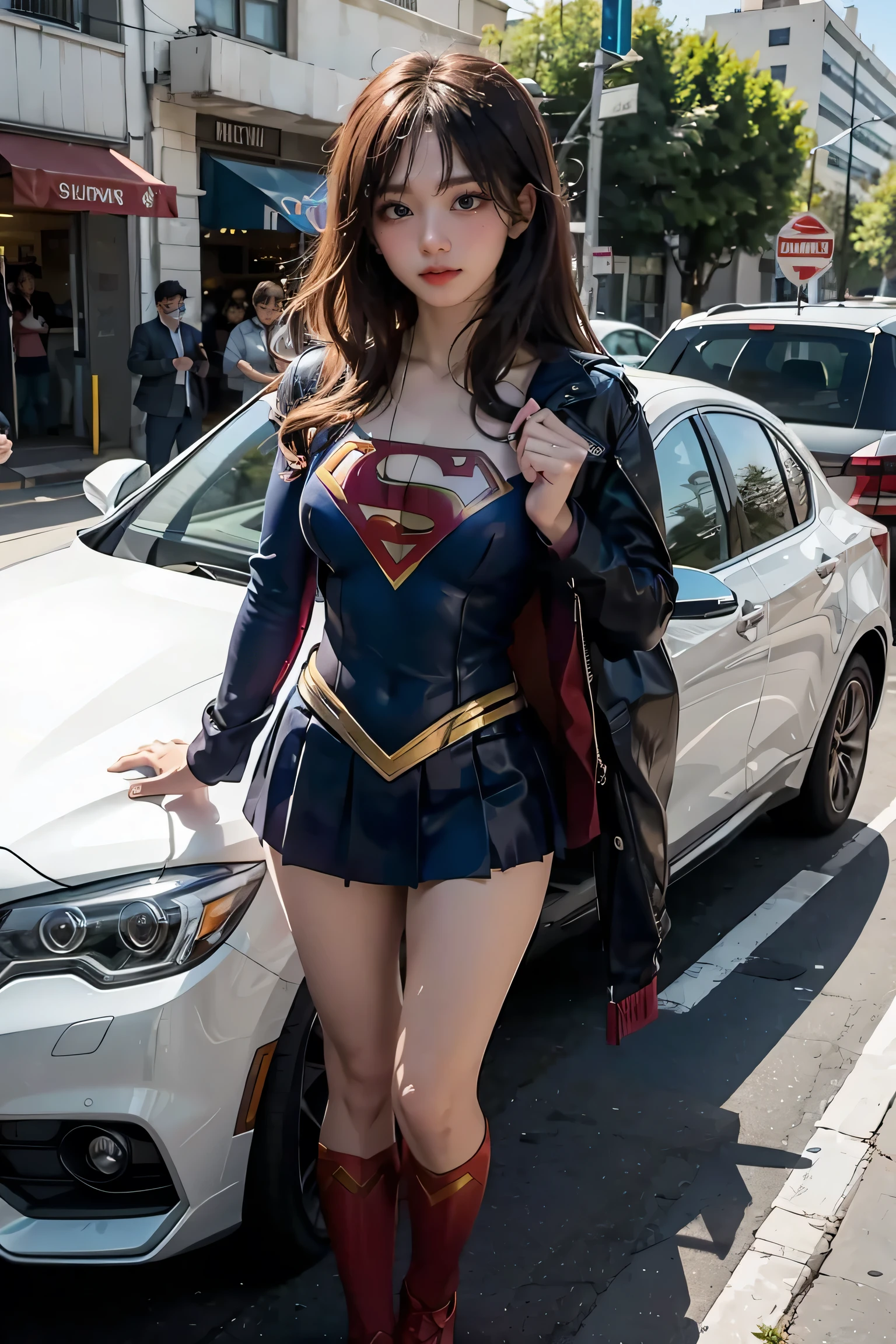 Woman body set big breasts, Supergirl costume dress