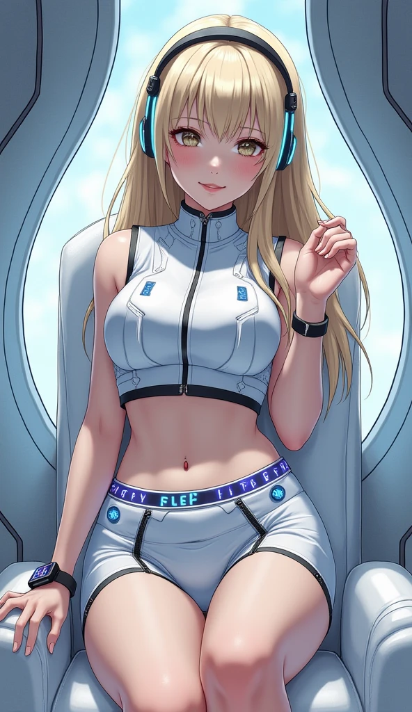 1 girl, Light blonde , thick bluish eyeshadow, thin eyebrows, thick black eyeliner, Highlighted eyes with eyeliner, false eyelashes,,(tanned skin:1.2),Scrunchie,(large breasts:0.5),,gyaru,smile,twin drill,Denim shorts,camisole,Urban area,Black jacket