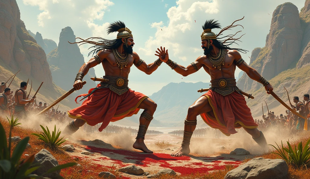 Images where the Anglos brothers, who are the rulers of Peru and Pumacahua, are fighting with blows and swords, but it seems that they are defeated, but their clothing is that of the Incas. 
