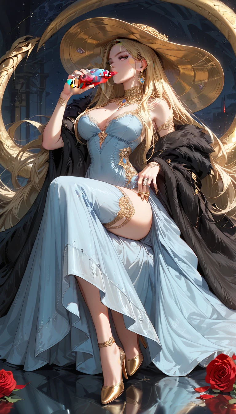one beautiful princess, elegant, be familiar with, cute, (rubenesque), (romanesque background), (night sky), elegant be familiar with dress, (art:dgtlv2、henry asensio、Zane Chin、Josephine Wall、Edwin Deakin), (masterpiece), (excellent anatomy),