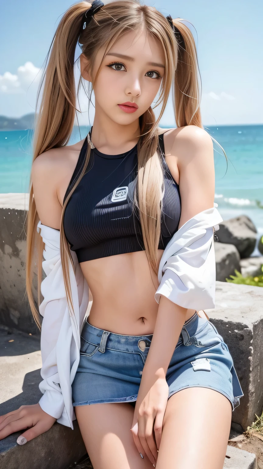 (Very detailed, Realistic photos, Realistic skin texture), 8k, A beautiful Japanese woman living in America looks back with a sawed-off shotgun on her hip, He is wearing a dirty and torn beige trench coat., navy yankees baseball cap, Dirty high-top Nike sneakers, An alley littered with bricks and rubble, It rains and clothes get wet, In an attractive and action-packed pose, And a cool configuration.