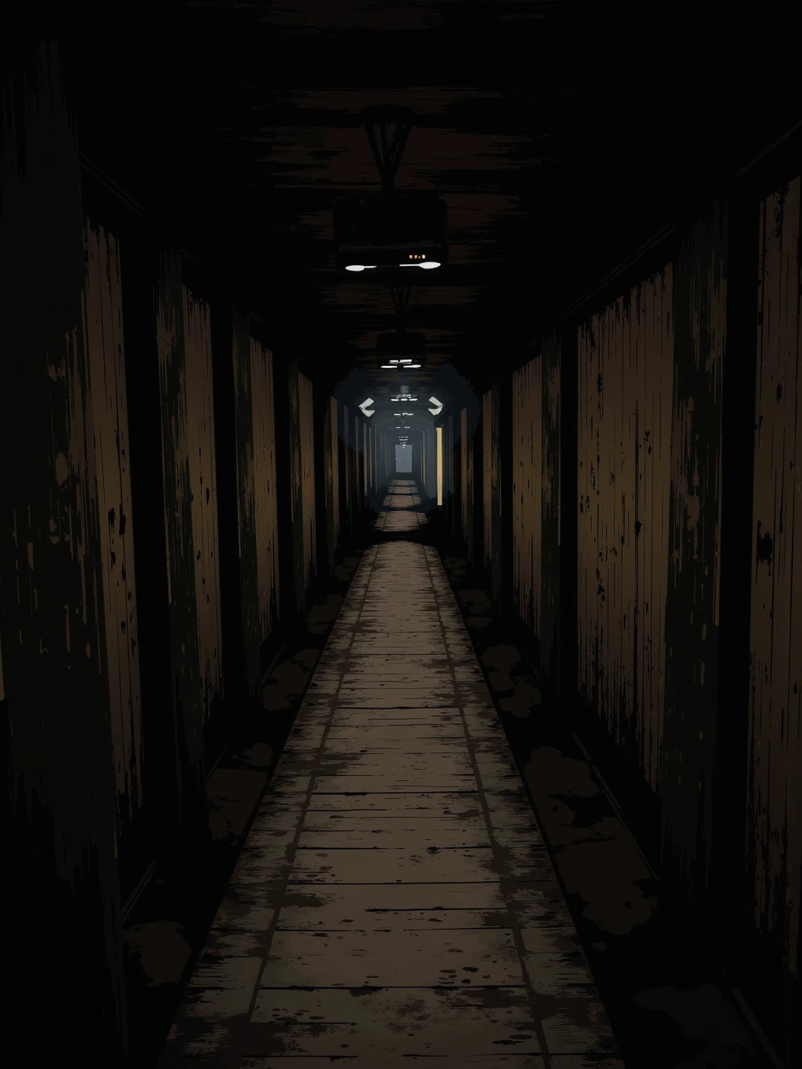 (masterpiece:1.3, UHD:1.2, highres:1.3, top quality, clarity:1.3), The eternal corridor:1.3, The angle of the corridor ahead changes little by little:1.3, A dark and scary Japanese mansion:1.3, A wooden corridor leading into darkness:1.3, 8k wall paper:1.3