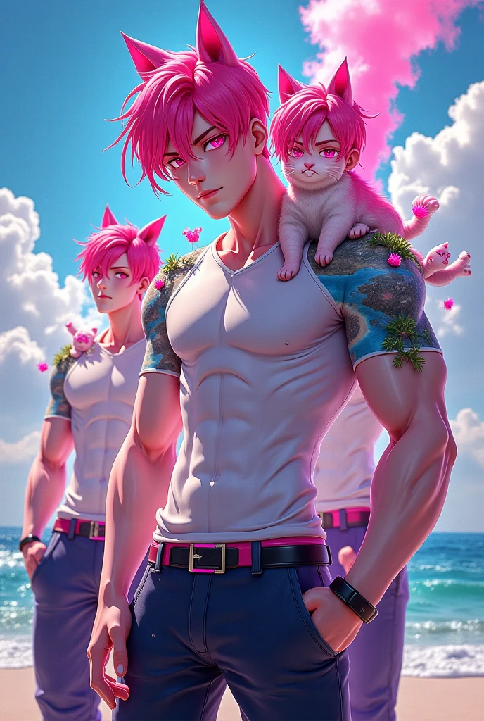 anime man with pink hair and a pink bikini holding a pink pig, lush sakura, ben maier and sakimichan, jen bartel, muscular! fantasy, jake parker, commission for high res, frank franzzeta and sakimichan, male centaur centaur chimera, the non-binary deity of spring, rossdraws and jazza