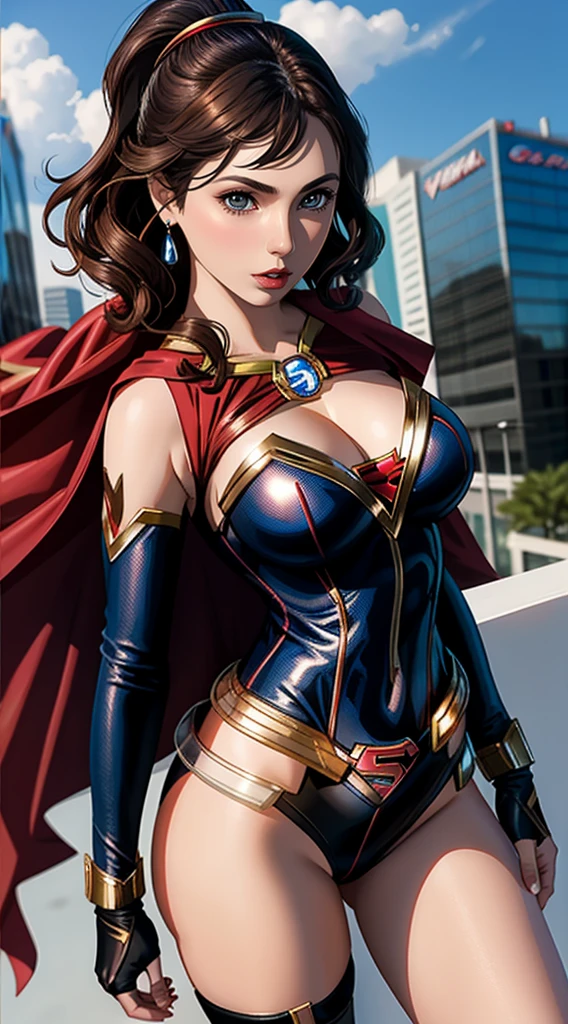 Woman body set large breasts、captain USA Costume Dress,active pose,