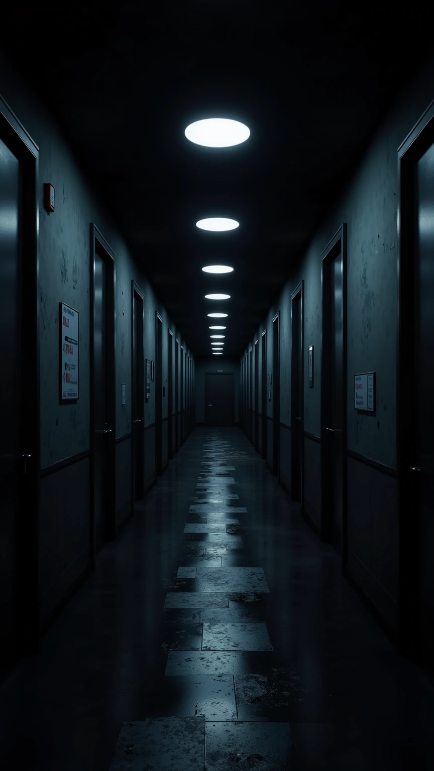 (masterpiece:1.3, UHD:1.2, highres:1.3, top quality, clarity:1.3), (The eternal corridor:1.3, Complete darkness:1.3, Round lights are spaced evenly in the darkness and continue deeper into the room:1.3, 8k wall paper:1.3