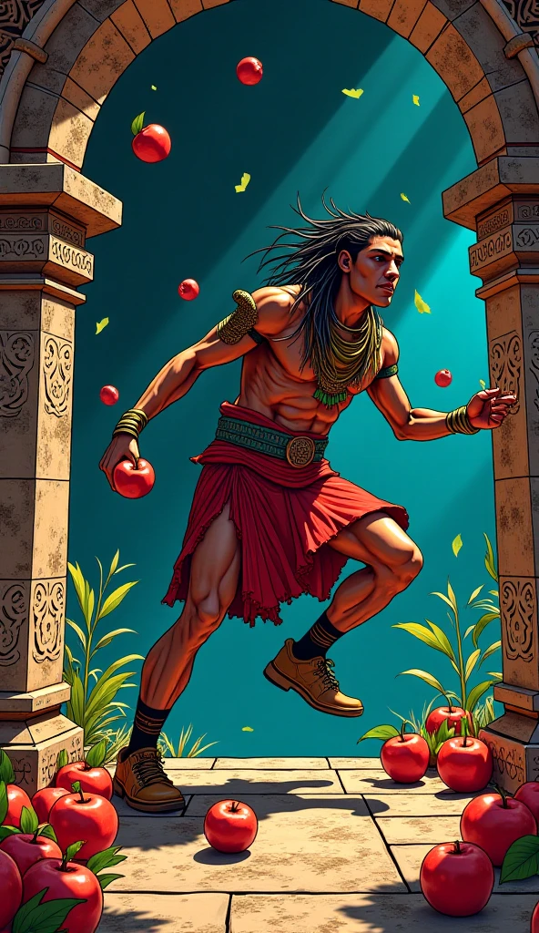 Aztec jaguar warrior playing basketball