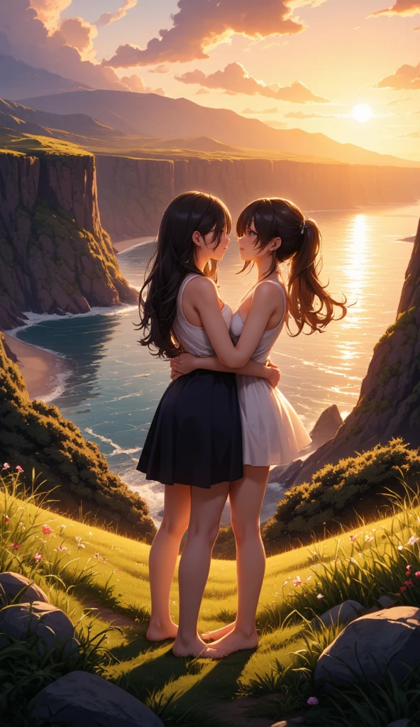 Best image quality, A lot of strangers, White underwear, Lost in the mountains, Show your ass, Embarrassed face, 2 people, woman, Embrace each other, Black Hair, Bob Hair