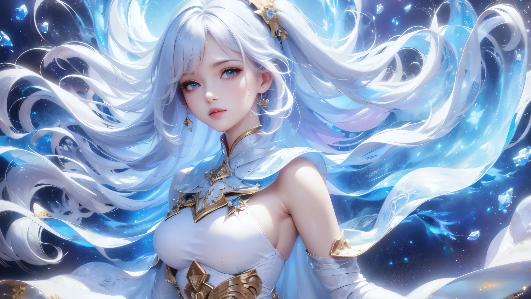 ((masterpiece)), ((( best quality))), (( Very detailed)), ((shape)),[ Realistic Light Effects ],shadow,( Fantasy Style ),(White background:1.6), simple background, (Earth Theme),(Cape)[(Hair Focus,(( one girl )),[( Big Slime Hair ): (Cloud Hair):0.3], (Background Hair ),( high saturation ),( Hair Surrounded by Galaxy Splash),)):(( Her Hair Is Made of Galactic Clouds ,:1.27628), ( Her Hair and Clothes Are Galactic Clouds and Star Clusters :1.1025),(Cape is becoming galaxy clouds)
