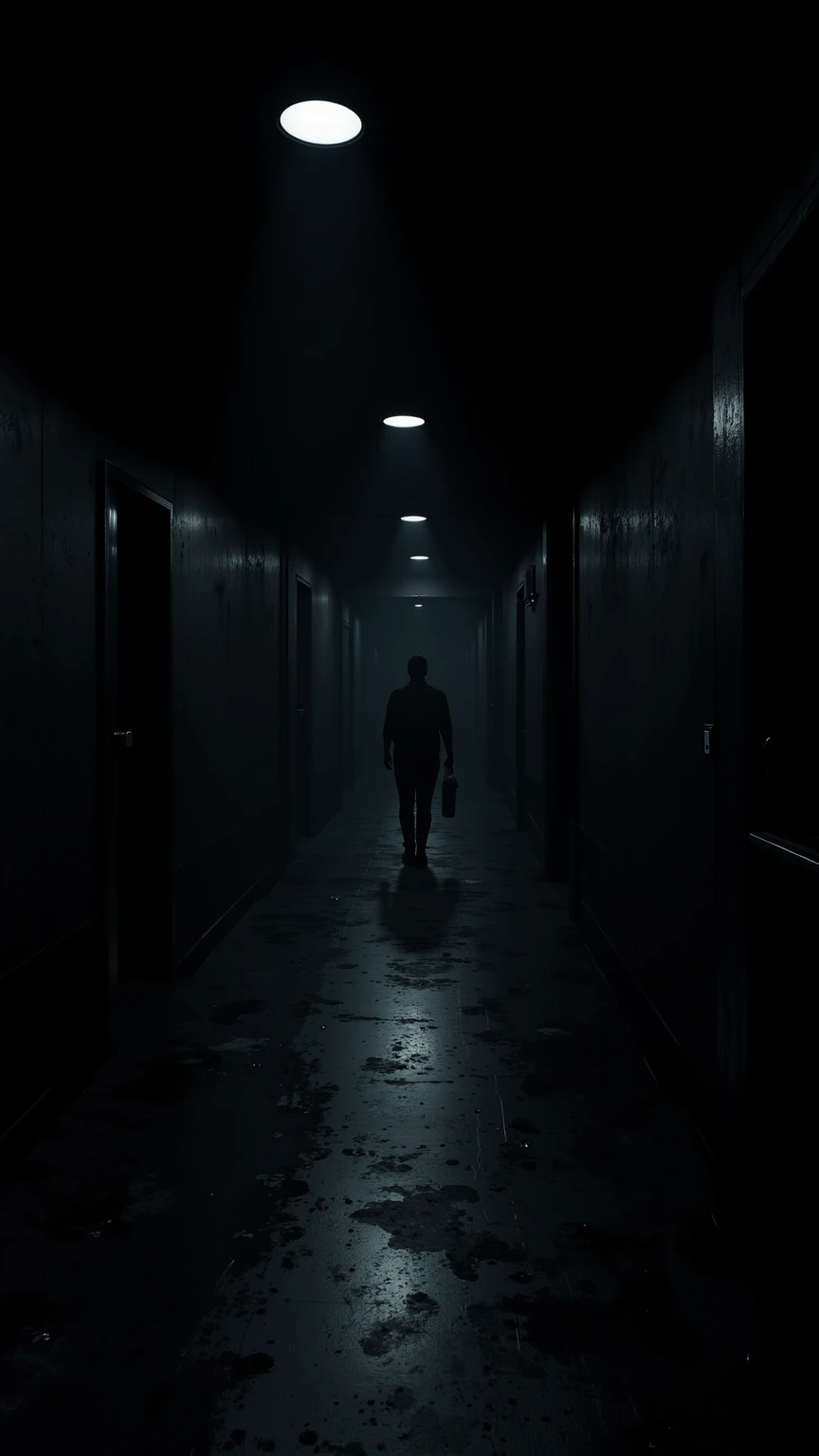 (masterpiece:1.3, UHD:1.2, highres:1.3, top quality, clarity:1.3), (darkness:1.3, darkness:1.3The eternal corridor:1.3, Complete darkness:1.3, Round lights are spaced evenly in the darkness and continue deeper into the room:1.3), 8k wall paper:1.3