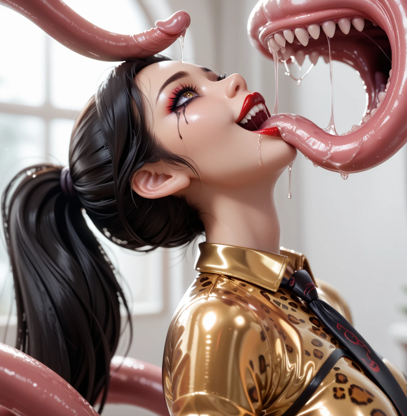 The beautiful girl in lace top and leggings is sitting astride a pile of skeletons in the center of the picture. She is holding a trembling sausage with juice squeezed out in her hand and smiling. There are multiple comic storyboards in the background，cbt, sausage bondage,sausage insertion,Sexy, trampling sausage with high heels heel,(masterpiece, best quality:1.2)，1 beautiful girl,sexy，comic storyboard:2, leggings, sit astride, axially symmetrical:2, ,femdom，sounding，cbt，hold，smile，colorful，leggings，thin gap，cameltoe，insertion，trembling，juice，spray， Long hair,Lace top,Sexy, Shiny leggings, High heel，cleveage, trampling, in forest, saliva , Mucus，