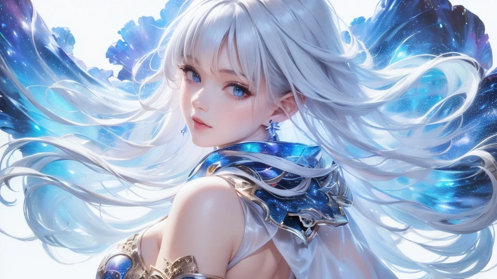 ((masterpiece)), ((( best quality))), (( Very detailed)), ((shape)),[ Realistic Light Effects ],shadow,( Fantasy Style ),(White background:1.6), simple background, (Earth Theme),(Cape)[(Hair Focus,(( one girl )),[( Big Slime Hair ): (Cloud Hair):0.3], (Background Hair ),( high saturation ),( Hair Surrounded by Galaxy Splash),)):(( Her Hair Is Made of Galactic Clouds ,:1.27628), ( Her Hair and Clothes Are Galactic Clouds and Star Clusters :1.1025),(Cape is becoming galaxy clouds)
